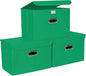 STOREONE Fabric Storage Cube Bins Foldable Organizer Container Collapsible Basket with Lids and Metal Handles, for Home, Bedroom, Closet 3 Pcs (Green)