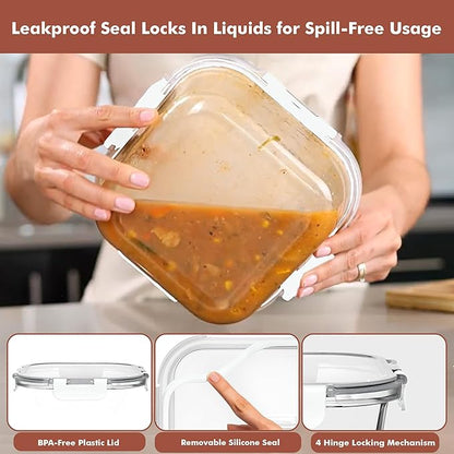 Razab 2 PC 1200ML / 41 Oz Glass Food Storage Containers with Lids - Airtight & Leakproof - Microwave/Oven/Freezer Safe - BPA Free - Ideal for Meal Prep, Storing Leftover & Lunch
