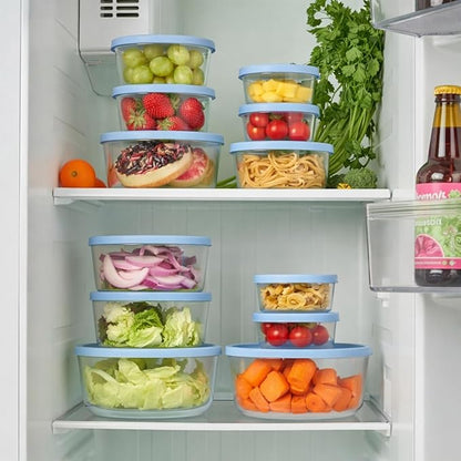 12-Piece Glass Food Storage Containers Set (6 Containers + 6 BPA-Free Lids) | 2-Cup, Leakproof | Microwave, Freezer, Oven & Dishwasher Safe | Ideal for Meal Prep & Pantry Organization, Lavender Blue