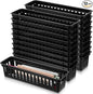 12 Pcs Slim Plastic Storage Baskets Tray, 10 x 3 x 2.4 Inch Black Small Narrow Storage Bins Stackable Desktop Stationery Holder for School, Classroom, Office, Home