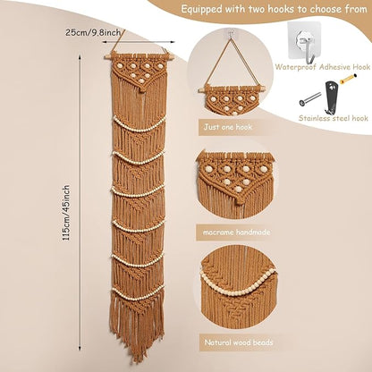 Ball Cap Hanger-1 Pack-Boho Macrame Cap Holder Wall Hat Organizer for Baseball Cap Holder Over Door, Hat Rack for Wall, Cap Rack for Decoration and Display(Brown)