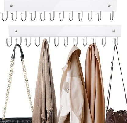 Belt Hanger Wall Mounted, Wooden Coat Rack Belt Organizer 2 Pack Max 24 Storage Capacity, 180° Rotating Space Saving Hangers for Ties, Tank Tops, Scarves, Bras, Keys, Bags White