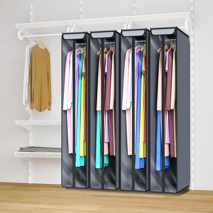 Univivi Garment Bags for Hanging Clothes 60", Hanging Garment Bags for Closet Storage with Large Clear Window, Garment Storage Bags for Suits, Coats, Dresses, 2 Pack
