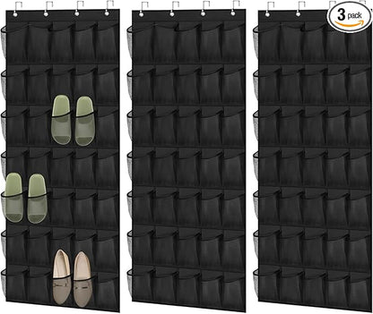 3 Pcs Over the Door Shoe Organizers, 35 Pockets Large Hanging Storage Bags, Space-saving Non-Woven Mesh Shoe Racks, Hanging Storage Holders for Shoes, Boots, 27.5×65", Fits Standard Doors