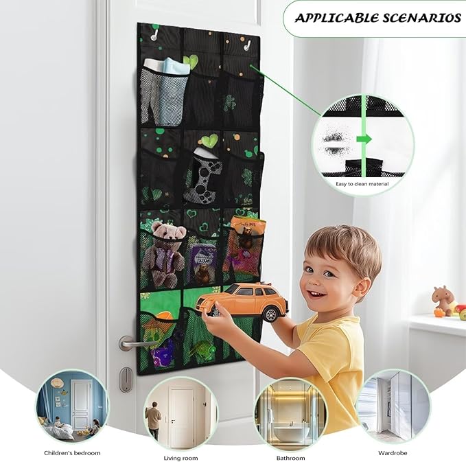 12-Pocket Foldable Door Hanging Organizer, Oxford Cloth Waterproof and Ideal for Bathroom Closet or Kitchen Storage Needs, Heart Lucky Leaf