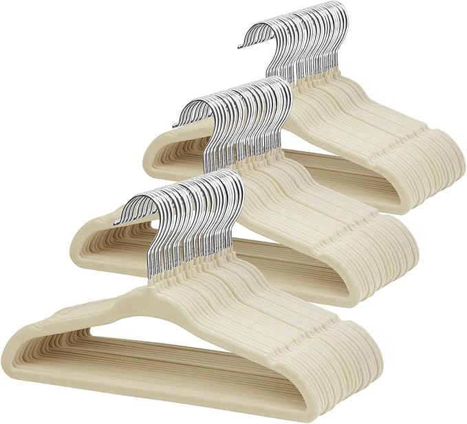 ManGotree 11" Baby Velvet Hangers, Non-Slip Kids Coat Hangers with 360° Swivel Hook, Ultra-Thin Felt Children's Hanger for Infant & Toddler Clothes, 66 Pack (Beige)