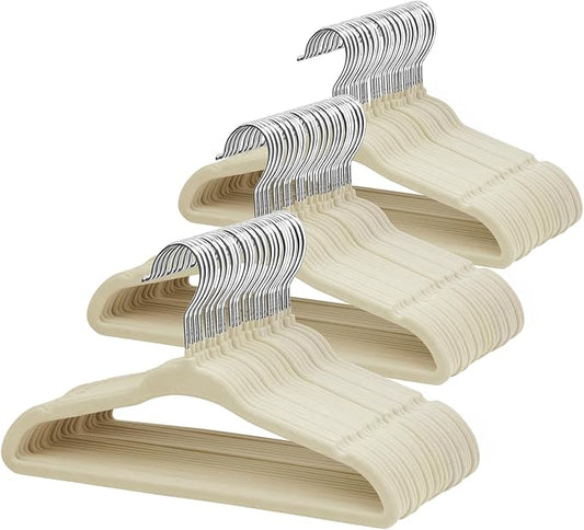 ManGotree 11" Baby Velvet Hangers, Non-Slip Kids Coat Hangers with 360° Swivel Hook, Ultra-Thin Felt Children's Hanger for Infant & Toddler Clothes, 66 Pack (Beige)