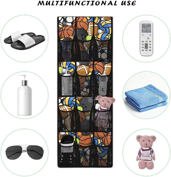 Generic Sports Ball Games Door Storage Organizer Elastic Over The Door Pantry Organizer Spandex Fabric Is Not Only Flexible But Also Allows The Bag to Fit Into Any Space Behind The Door