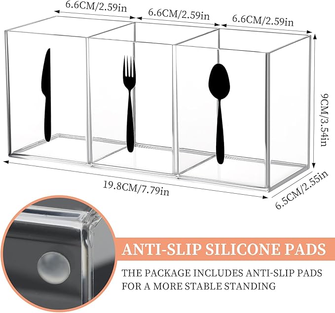 Acrylic Cutlery Storage Organizer Bin Clear Acrylic Silverware Caddy Utensil Holder 3 Compartment Cutlery Caddy Plastic Tableware Silverware Holder for Countertop Kitchen Party Buffet Picnic