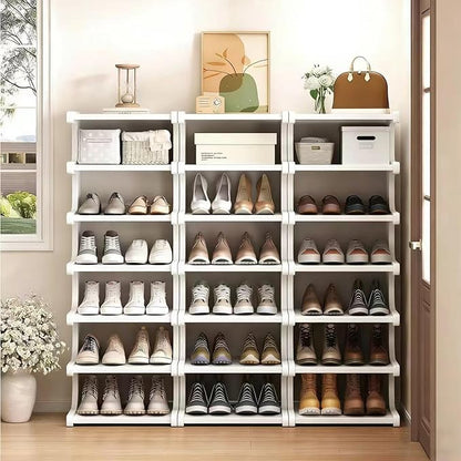 Vertical Shoe Rack 7 Tier, Bamboo Narrow Shoe Rack for Small Spaces, Freestanding Shoe Storage Organizer for Entryway Closet, Space Saving Skinny Shoe Shelf