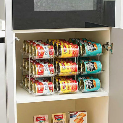 Amllas Can Organizer for Pantry, Stacking Can Storage Organizer Pantry, Automatic Rolling Can Rack for Fridge, 3Tire 3 Columns Can Holder for 36 Cans, Canned Goods Organizer
