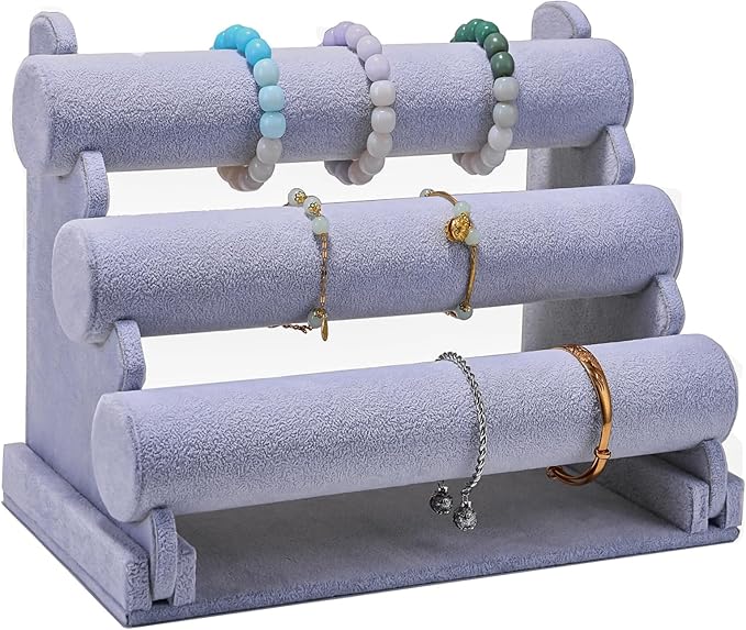 3 Tier Bracelet Holder Display, Velvet Watch Organizer Stand for Selling, Detachable Jewelry Racks for Vendors(Grey)