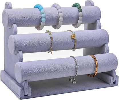 3 Tier Bracelet Holder Display, Velvet Watch Organizer Stand for Selling, Detachable Jewelry Racks for Vendors(Grey)