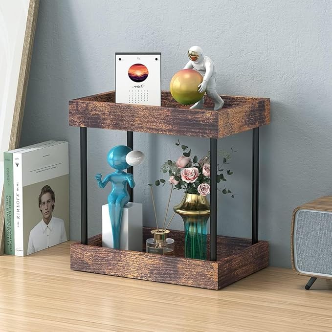 MAHUEEOL 2 Tier Bathroom Organizer Countertop, Wooden Bathroom Trays for Counter Vanity Organizer Cosmetic Storage Vanity Organizer, Coffee Station Organizers, Kitchen Spice Rack