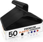 HOUSE DAY Black Plastic Hangers 50 Pack, Plastic Clothes Hangers with Built-in Hooks, Durable and Strong Plastic Coat Hangers for Closet, Space Saving Clothing Hanger for Shirts, Coats, Skirt, Dress