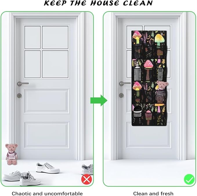 Mushrooms Over the Door Dorm Hanging Organizer - Space Saving 12 Pockets for Stationery, Snacks for Kitchen, Office, Dorm Rooms