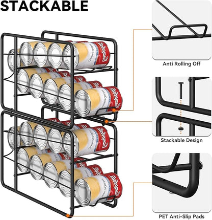 MOOACE 4 Pack Can Dispenser Rack, Stackable Soda Can Organizer Holder for Canned Food Storage Kitchen Cabinet Pantry Countertop, Black