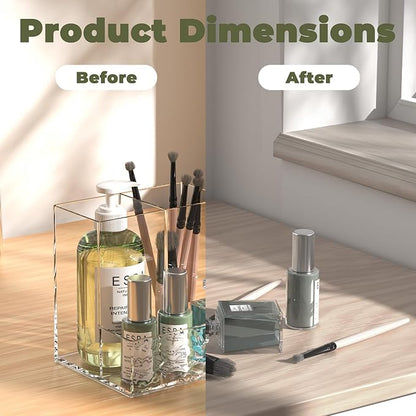 Clear Plastic Countertop Vanity Makeup Organizer, 2-Pieces Vertical Storage Organizer Set for Brushes, Eyeshadow Palettes, & Beauty Supplies