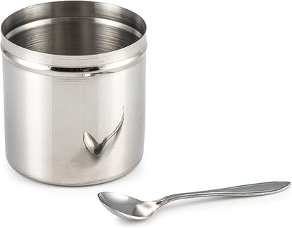 Indian-Tiffin Masala Dabba – Airtight Spice Container – Food Grade Stainless Steel – with Spice Labels & Spoon (Large (20cm), Clear Lid, No Lids on Inner Pots)
