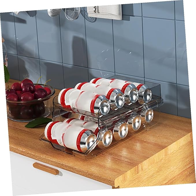 Clear Dual-Layer Can Dispenser Organizer for Refrigerator and Pantry Space-saving Beverage Storage Box for Soda Beer and Drinks with Feature