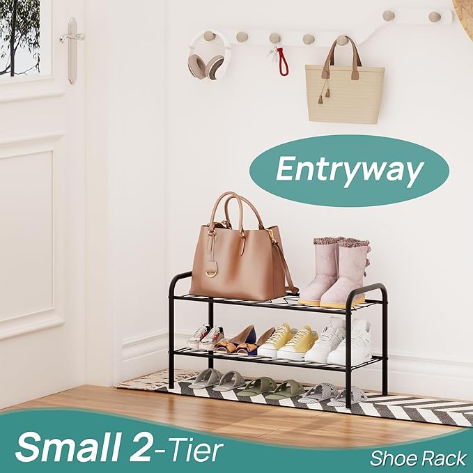 viewcare Shoe Rack for Closet, 2-Tier Small Shoe Rack for Entryway & Garage, Sturdy Metal Construction, Shoe Organizer Holds 4-8 Pairs