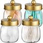 Farmhouse Decor Apothecary Jar Set, Mason Jar Bathroom Vanity Storage Organizer Canister-Qtip Holder Plastic Acrylic Jar for Cotton Swabs, Cotton Pad, Floss Pick, Paper Clips, Hair Clip (4 Pack, Gold)