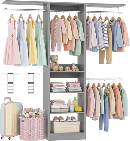 iSunirm 48" Small Closet System, Space-Saving Wall-Mounted Wardrobe Organizer, Mini Garment Rack for Narrow Spaces, Morning Outfit Prep Station & Nursery Dress-up Storage,Grey