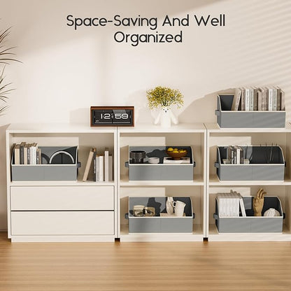 Homsorout Large Closet Organizers and Storage Bins - 6 Pack Trapezoid Storage Baskets for Shelves, Foldable Fabric Baskets with Handles Ideal for Closet, Basket, Wardrobe and Shelf Storage, Grey