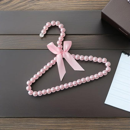 Luxshiny Small Pearl Hangers for Baby Clothes Set of 5 Toddler Clothing Hangers with Decorative Pearls and Ribbon Bow for Infant Closet and Pet Clothes Organization