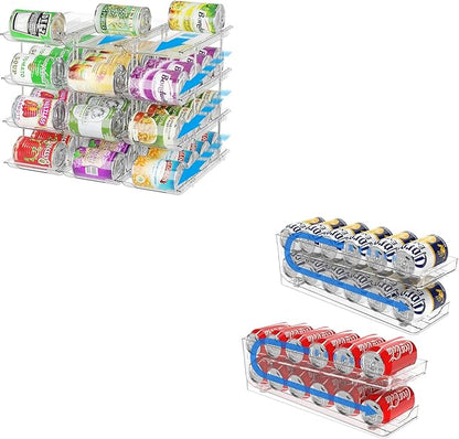 Can Organizer for Pantry Stackable AND Rolling Soda Can Dispenser for Refrigerator Soda Can Organizer