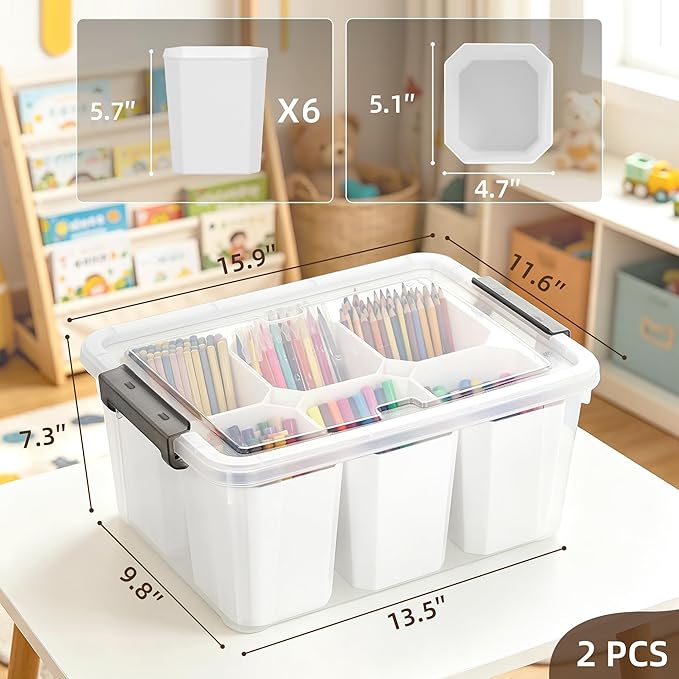 Citylife 17 QT Plastic Storage Bins Clear Storage Box with Lids Multipurpose Stackable Storage Containers for Organizing Tool, Craft, Crayon, 2 Packs