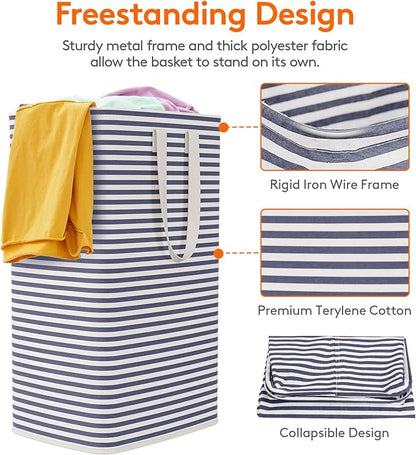Lifewit 2 Pack Laundry Basket 80L Each, Collapsible Clothes Hamper with Reinforced Handles, Freestanding Waterproof Design for Bedroom and Laundry Room, Navy 160L Total