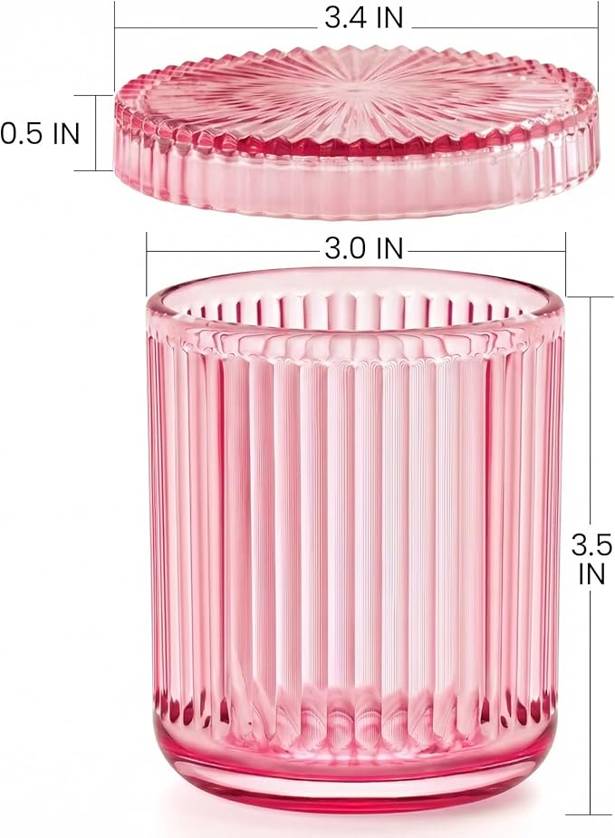 2 Pack Qtip Holder - Apothecary Jars with Lids, Bathroom Organizers and Storage Canister for Cotton Balls,Swabs,Floss Picks,Hair Ties,Clear Glass Vintage Bathroom Decor Jar Set (Pink)