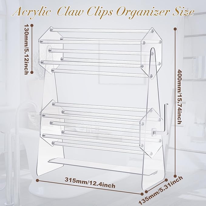 Lineshading 2-tier Acrylic Claw Clip Holder 360 Degree Rotating Claw Clip Organizer Hair Accessories Organizer Storage Display Clear Stand for Women Vanity Dressing Table(Hexagonal Style)