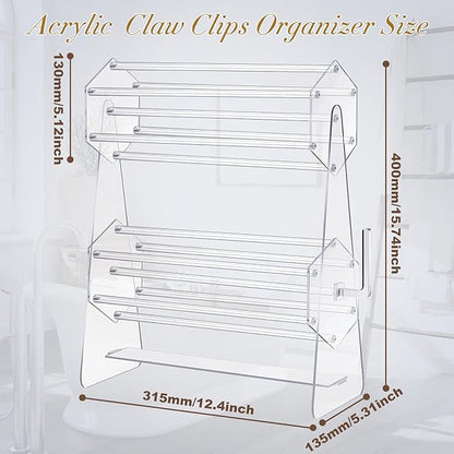 Lineshading 2-tier Acrylic Claw Clip Holder 360 Degree Rotating Claw Clip Organizer Hair Accessories Organizer Storage Display Clear Stand for Women Vanity Dressing Table(Hexagonal Style)