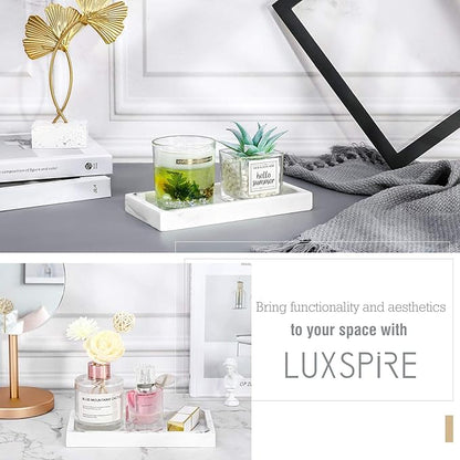 Luxspire Bathroom Vanity Tray, 8 x 4 inch Resin Dresser Jewelry Ring Dish Tank Storage Kitchen Sink Countertop Organizer Plate Holder for Perfume Soap Towel Bathroom Accessories, Mini, Gravel White