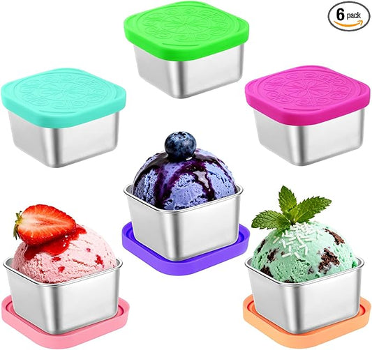 Showvigor 6-Pack 2.7oz Square Stainless Steel Condiment Cups with Leakproof Lids | Reusable Dip Containers for Lunch Box, Snacks, Sauce, Party - Dishwasher Safe