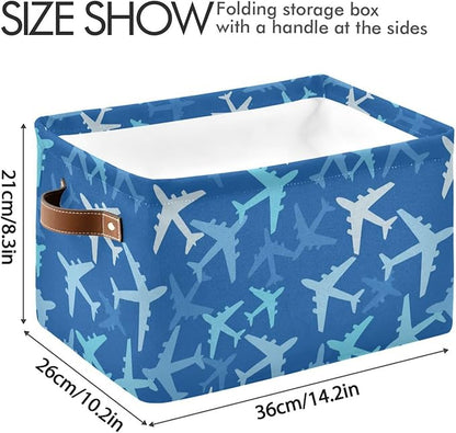 Airplanes in The Sky Large Storage Basket Cube Storage Bin Canvas Fabric Organizer Handles Collapsible Decorative for Clothes Toys Bedroom