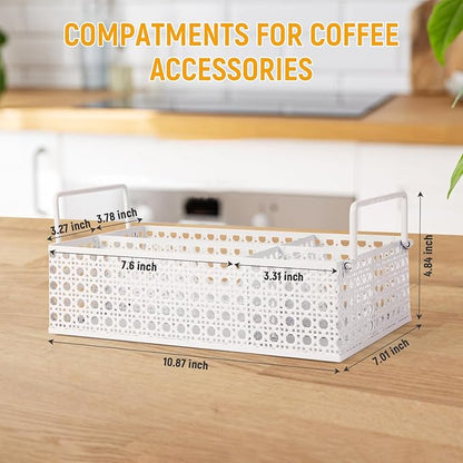 Metal Coffee Bar Organizer Countertop With Handles, Station Accessories, Pods Holder, and Tea Condiment Organizer - Mesh White