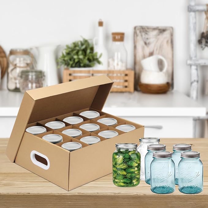 4 Pcs Cardboard Mason Jar Storage Box for 16 oz Regular or Wide Mouth Jars Canning Boxes with Handles and Dividers, 12 Cells Mason Jar Organizer Canning Jar Storage Boxes