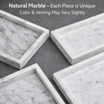 Natural White Marble Tray for Bathroom | Kitchen | Vanity | Desktop, Stone Organizer for Coffee Table, Dresser, Nightstand, Candles, Soap, Towel, Plant, Jewelry (10" x 6"), Rectangular
