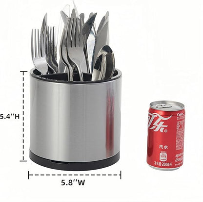 LIBODOUR Utensil Holder, 360°Rotating Kitchen Utensil Holder For Counter,Cooking Silverware Organizer Stainless Steel Caddy Flatware Spoon Spatula Tool Cutlery Container