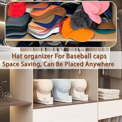 SILUT Hat Stand for Baseball Caps, Acrylic Hat Rack for 18 Baseball Caps, 2Pcs No Install Hat Organizer, Hat Racks for Baseball Caps Display And Organizer for Dresser Bedroom, Closet, White