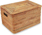 Rattan Basket With Lid, Large Lidded Basket For Storage(15.3" L×11.4"W×9.5"H)