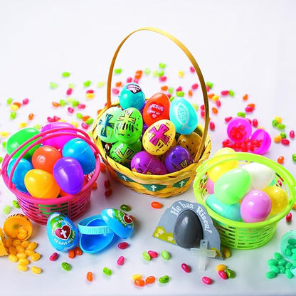 Fun Express Easter Baskets Bulk Set of 12 - Small Colorful Plastic Round Baskets for Easter Egg Hunts, Party Favors & Classroom Activities | Mini Pastel Buckets for Kids - Basket Size