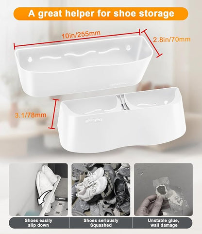 Wall Mounted Shoe Rack, Adhesive & Drill Mount Hanging Shoe Organizer, Plastic Shoe Storage for RV, Camper, Closet & Door, Patent Protected, PATENT PROTECTED, White-8Pack