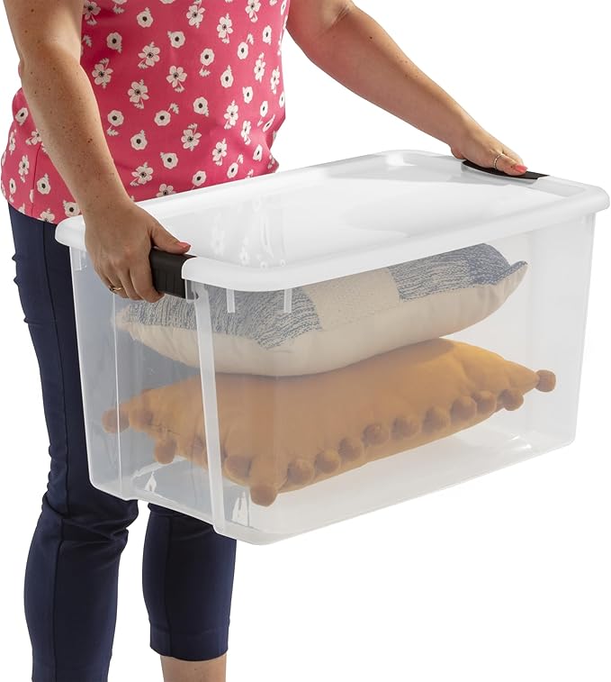 Sterilite 8-Pack 70 Quart Ultra Latch Box, Clear Storage Organizer Bins with Latching Lids - Stackable Plastic Containers for Home Organization in Garage, Attic, Basement, and Closet