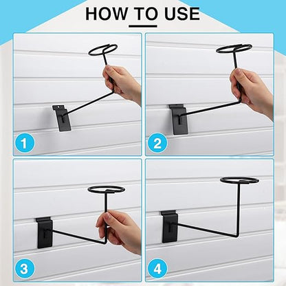 Kigley 12 Pcs Hat Display Wall Mount, Metal Hat Helmet Rack Retail Store Display Shelves Organizer, Slat Wall Accessories for Home Retail Shop Racks Craft Show Garage (Black)