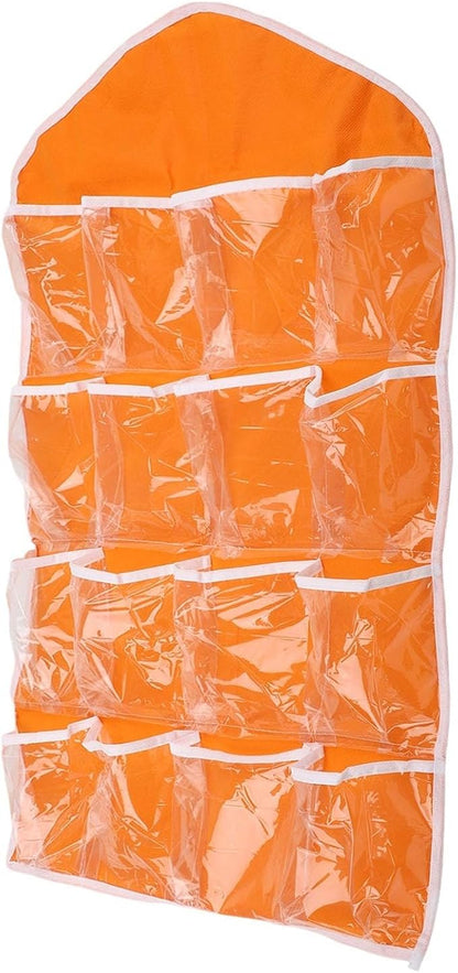 FABULETTA Clear Door Hanging Organizer with 16 Pockets for Shoes, Bras, Socks and Ties, Over The Door Storage Pouch for Closet Organization