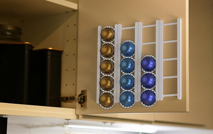Adhesive Coffee Pod Holder for Nespresso VertuoLine, Holds 20 Capsules - Wall or Cabinet Mounted Coffee Capsule Rack with Strong 3M Adhesive Strips, Vertical or Horizontal Mount